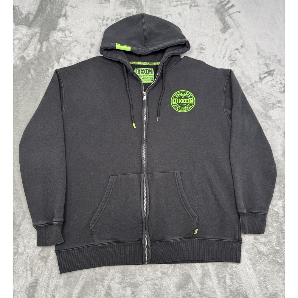 Dixxon Flannel Full Zip Hoodie Jacket Mens Large Black Green Customs Workwear